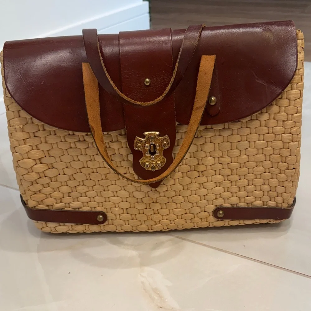 Cappelli Straworld Brown Leather and Tan Woven Briefcase